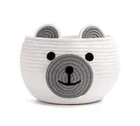 CherryNow Cute Bear Round Basket - Cotton Rope Baskets in Living Room Woven Baby Shower Basket Bedroom Storage Bakset for Children Corner Plant Basket Indoor, White, 10.5"D x 8.5"H