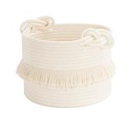 CherryNow Small Woven Storage Baskets Cotton Rope Decorative Hamper for Diaper, Blankets, Magazine and Keys, Cute Tassel Nursery Decor - Home Storage Container - 9.5'' x 7'' Off-white