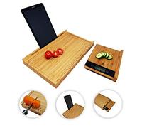 CherryTreeHouse 4-in-1 Chopping Board Premium Bamboo with IPad/Tablet Holder, Measuring Scale and Pull-Out Weighing Scales | Innovative Space, Cost and Time Saving Product | Ideal Present