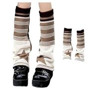 CHERSE Womens Leg Socks Stripe Star Retro Knit Y2K Leg Warmers Vintage High Knee Warmer Socks 80s Outfit for Women, Brown Stripe Star, Standard