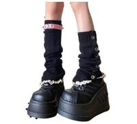CHERSE Womens Leg Socks with Button Retro Knit Y2K Leg Warmers Vintage High Leg Knee Warmer Socks 80s Outfit for Women Party, Black, Standard