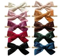 Cherssy Baby Girl 4" Velvet Hair Bows and Headbands, 10pcs Nylon Hairbands Elastic Hair Accessories for Newborn, Infant, Toddlers