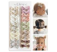 Cherssy Baby Girls Hair Bow Clips, 20pcs Boutique Cotton Fully Lined Hair Pins, Non Slip Baby Barrettes Accessories for Infants Toddlers Fine Hair
