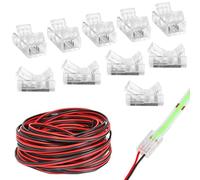 Chersun 10 Pack 8mm 2 Pin COB LED Strip Connectors, Including 5m Extension Cable Strip to 22 AWG Stable Connection Wire Connector Compatible with 8mm Wedth COB LED Strip Light Extension Cable