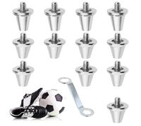 Chersun 12 Pcs Rugby Studs, Metal Studs Football Boots Replacement Stud with Mounting Wrench, Aluminium Alloy 13/15 mm M5 Stud for Men boy Adults Rugby Training White