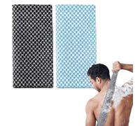 Chersun 2 Pcs Japanese Exfoliating Towel, Extra Long Japanese Exfoliating Shower Towel, Exfoliating Washcloth for Men Women, for Body Cleaning and Massage (Black+Blue)