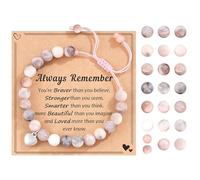 Chersun Inspirational Friendship Bracelets, Natural Stone Healing Anxiety Bracelet with Affirmation Card Always Remember, Positive Adjustable Elastic Crystal Bracelet for Women Teen Girls Friends