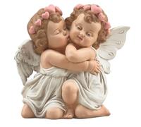Cherub Angel Figurine, Hugging and Kissing Pose, Resin Decor | Resin | Hugging and Kissing Pose | White Wings | Pink Heart Crown | Approx. 12.9 x 13 x 8.4 cm | No Base