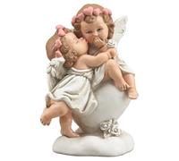 Cherub Angel Figurine, Hugging and Kissing Pose, Resin Home Decor | Resin | Hugging and Kissing Pose | White Wings | Pink Heart Crown | Approx. 14.2 x 9.4 x 8.2 cm | Base
