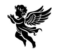 Cherub Angel Silhouette Graceful Divine Child Design Wall Decals 67.2x68.3cm Glass Stickers Black