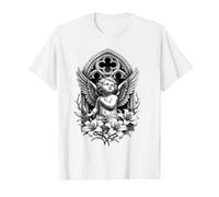 Cherub Angel with Gothic Cathedral & Lily Flowers Tattoo Value Graphic T-Shirt