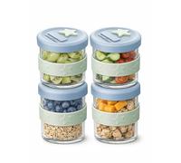 Cherub Baby 4x 180ml Glass Storage Containers with Food Grade Silicone Lids, Thermal Shock Resistant, Baby Weaning Food Pots & Overnight Oats Jars, Airtight Lids, Microwavable, Freezer & Oven Safe