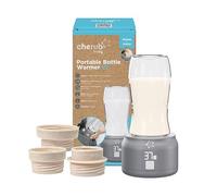 Cherub Baby Portable Travel Baby Bottle Warmer, 3 Adaptors Included | Rechargeable Bottle Warmer with Temperature Control | USB Heating for Breastmilk & Formula On-The-Go | Fits Tommee Tippee, MAM