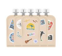 Cherub Baby Reusable Baby Food Pouches 5PK 150ml 5oz +130 Picture & Letter Stickers Permanent, Non-Spill, BPA-Free Leak Proof Yoghurt Smoothie Puree Snack Storage for Toddlers -BigExplorer
