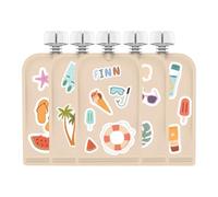 Cherub Baby Reusable Baby Food Pouches 5PK 150ml 5oz +130 Picture & Letter Stickers Permanent, Non-Spill, BPA-Free Leak Proof Yoghurt Smoothie Puree Snack Storage for Toddlers -SummerVibes