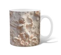 Cherub Ceramic Coffee Mug, Romantic Classic Hearts Roses Valentine Cream Novelty Hot Chocolate Mug with Handle Gift for Friendship Family Colleague Staff Sweetheart Teachers 15 Oz