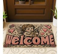 Cherub Door Mat, Vintage Romantic Hearts Roses Valentine Peach Washable Low Profile Decorative Doormat Home Decor for Entryway Outdoor Porch Balcony 29x17 Inch