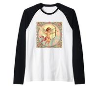 Cherubic Figure with A Garland of Tiny Red Flowers Raglan Baseball Tee
