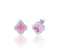 CHERUBIC Women's 925 Sterling Silver AAA Cubic Zirconia Stud Earrings Flower Shape Four-leaf Clover Designs Diamond Cut Crystal Jewelry Gift For Women Girls