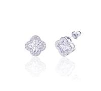 CHERUBIC Women's 925 Sterling Silver AAA Cubic Zirconia Stud Earrings Flower Shape Four-leaf Clover Designs Diamond Cut Crystal Jewelry Gift For Women Girls