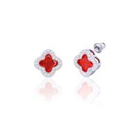 CHERUBIC Women's 925 Sterling Silver AAA Cubic Zirconia Stud Earrings Flower Shape Four-leaf Clover Designs Diamond Cut Crystal Jewelry Gift For Women Girls