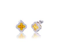 CHERUBIC Women's 925 Sterling Silver AAA Cubic Zirconia Stud Earrings Flower Shape Four-leaf Clover Designs Diamond Cut Crystal Jewelry Gift For Women Girls