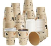 Cherypick Coffee Cups with Lids 12 oz, 25 Pack Disposable Paper Cups, Leak-Resistant Takeaway Cups for Hot and Cold Drinks, Coffee, Tea, Office, Home and Parties (Siamese Cat)