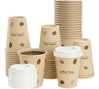 Cherypick Coffee Cups with Lids 12 oz/360 ml, 25 Pack Disposable Paper Cups, Leak-Resistant Takeaway Cups for Hot and Cold Drinks, Coffee, Tea, Office, Home and Parties(Coffee Beans)