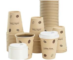 Cherypick Coffee Cups with Lids 12 oz/360 ml, 25 Pack Disposable Paper Cups, Leak-Resistant Takeaway Cups for Hot and Cold Drinks, Coffee, Tea, Office, Home and Parties(Coffee Beans)