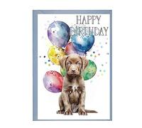 Chesapeake Bay Retriever 2 Puppy Dog -Birthday Card - Balloons and Confetti
