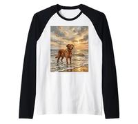 Chesapeake Bay Retriever Dog at The Beach Artwork Raglan Baseball Tee