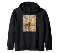 Chesapeake Bay Retriever Dog at the Beach Artwork Zip Hoodie