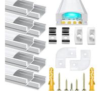 Chesbung 10 Pack U Shape Led Aluminum Profile for LED Strips, 1Meter/3.3ft Aluminum Channel with Milky White Cover, Led Track Diffusers with End Caps, Mounting Clips and 90 Degree Corner Connector