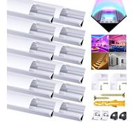 Chesbung 12 Pack V Shape Led Aluminum Profile for LED Strips, 1Meter/3.3ft Led Aluminum Channel with Milky White Cover, Led Track Diffusers with End Caps, Mounting Clips and 90 Degree Corner Connector