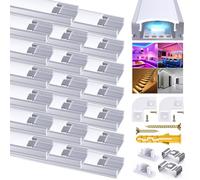 Chesbung 20x2m LED Channel for 1-12mm LED Light Strips, U Shape Aluminium Profile Diffuser Track Trunking with Milky White Cover, Mounting Clips and 90 Corner Connectors