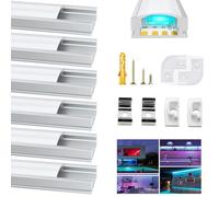 Chesbung 6 Pack U Shape Led Aluminum Profile for LED Strips, 1Meter/3.3ft Aluminum Channel with Milky White Cover, Led Track Diffusers with End Caps, Mounting Clips and 90 Degree Corner Connector
