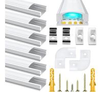 Chesbung 6 Pack U Shape Led Aluminum Profile for LED Strips, 1Meter/3.3ft Led Aluminum Channel with Milky White Cover, Led Track Diffusers with End Caps, Mounting Clips and 90 Degree Corner Connector