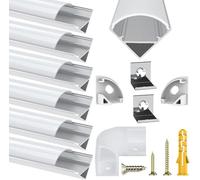 Chesbung 6 Pack V Shape Led Aluminum Channel for LED Strips, 1Meter/3.3ft Aluminum Profile with Milky White Cover, Led Track Diffusers with End Caps, Mounting Clips and 90 Degree Corner Connector