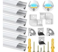 Chesbung 6 Pack V Shape Led Aluminum Profile for LED Strips, 1Meter/3.3ft Led Aluminum Channel with Milky White Cover, Led Track Diffusers with End Caps, Mounting Clips and 90 Degree Corner Connector