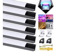 Chesbung 6Pack LED Aluminum Channel Black, V Shape Profile for 12mm LED Strip Lights, Strip Diffuser Track Trunking Aluminium Extrusion with Milky White Cover, End Caps and Mounting Clips