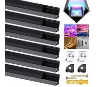 Chesbung 6Pack LED Aluminum Profile Black, V Shape Channel for 12mm LED Strip Lights, Strip Diffuser Track Trunking Aluminium Extrusion with Black Cover, End Caps and Mounting Clips