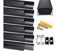 Chesbung Led Aluminium Profile Black, 6x1m/3.3ft U Shape Led Aluminium Channels for 12mm LED Strips, Led Strip Diffuser Trunking Track Aaluprofile with Black Cover, End Caps and Mounting Clips