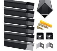 Chesbung LED Aluminium Profile Black for LED Strips, 6 x 1 m Strips Profile V Shape Channel Corner Profile Diffuser Strip Aluminium Profiles with End Caps, Metal Mounting Clips