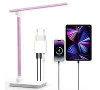 Chesbung Led Dimmable Desk Lamp with 5 Color and 10 Brightness Levels, Touch Control, Foldable, with USB Charging Port and Eye Protection (TD-Pink)