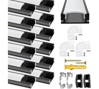 Chesbung LED Strip Diffuser, 12Pack Aluminum Channel 3.3ft/1Meter Black U-Shape Profile with Milky White Cover, End Caps and Mounting Clips Extrusion 90 Degrees Connectors for Lights