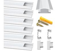Chesbung Plaster in LED Channel for 12MM LED Strips, 6 Pack 1Meter/3.3ft U Shape Led Aluminum Profile with Cover, LED Stripe Diffusers with End Caps and Mounting Clips