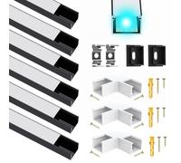 Chesbung U Shape Black LED Aluminium Channel for LED Strips up to 16 mm, LED Profile Diffuser Track with Milky White Cover and 90 Degree Corner Connector, Suitable for Philips Hue LED Strips