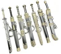 cheshilian Antique Bronze Metal Keychain with Chinese Elements, Ancient Sword, Bag Decoration (7 pcs), Gray/Gold, Mini