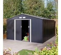 Cheshire 10Ft X 12Ft - Deluxe Ironwood Metal Apex Shed With Double Doors & Foundation Kit - Dark Grey