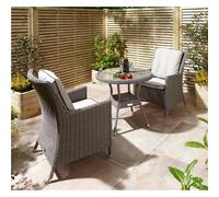 Cheshire 2 Seater Natural Stone Rattan Weave Garden Bistro Set in Grey Cheshire Grey